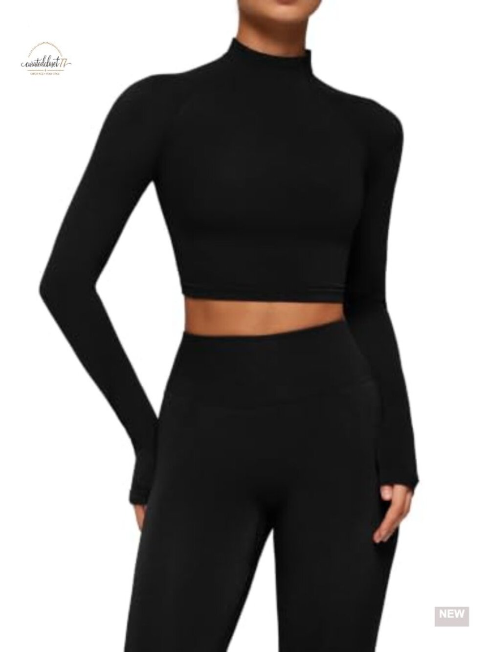 Womens 2 Piece Workout Set Mock Neck Crop Top Seamless Leggings